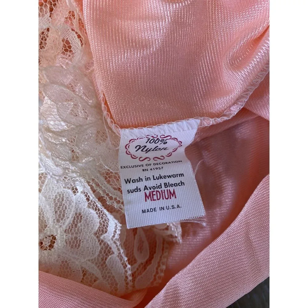 Vintage First‎ Lady Lingerie Lace Nightgown Medium Peach Nylon Old Hollywood